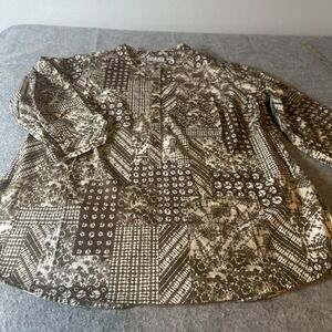 Joan Rivers Patchwork Print Shirt Top in Neutral Brown Size Med NWOT 100% Cotton